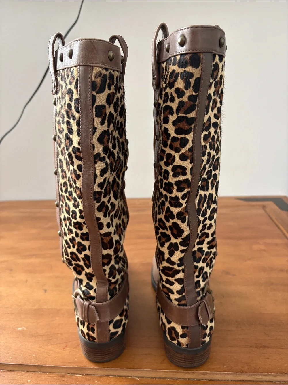 Steve Madden Suede & Leather Knee Boots with Leopard Panel Size 9